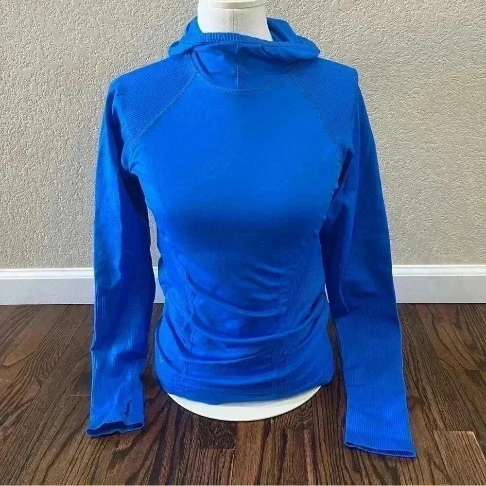 Athleta Tracker Athletic Hoodie Stretch Seamless Sz Medium #138497 Bold Blue